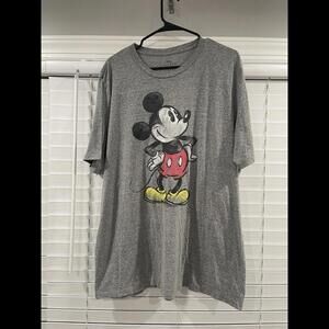 Disney Mickey Mouse Graphic Short Sleeve Crew Neck T-Shirt Gray Adult Size 2X